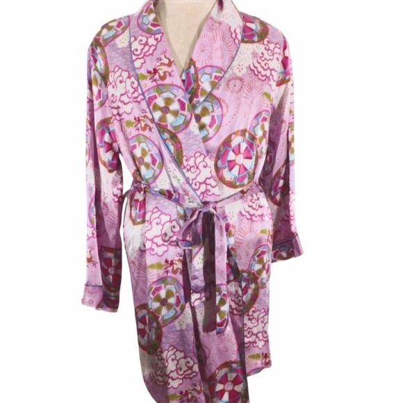 Nick & Nora Sleepwear Purple Asian Dragon Multicolor Women's Silk Robe L/XL - Picture 1 of 6